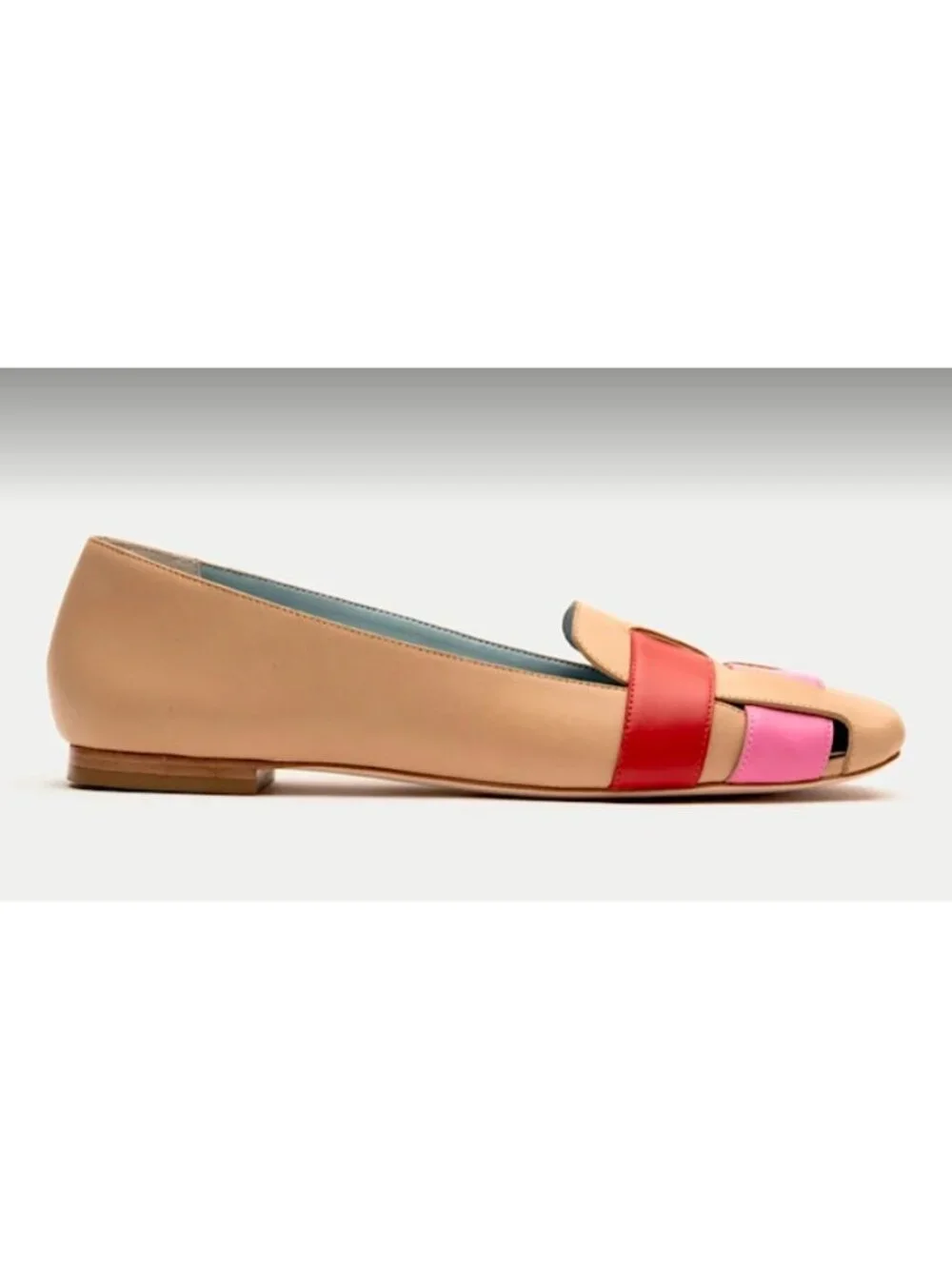 Frances Valentine Tan Pink Red Leather Color Block Loafers, Size 9.5